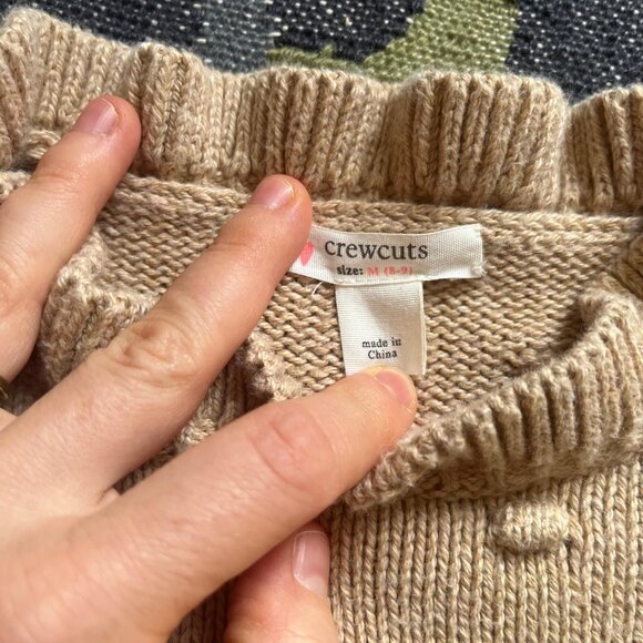 Crewcuts Girls Tan/ Camel Ruffleneck Bauble Sweater 100% Cotton Size Medium - Picture 2 of 5